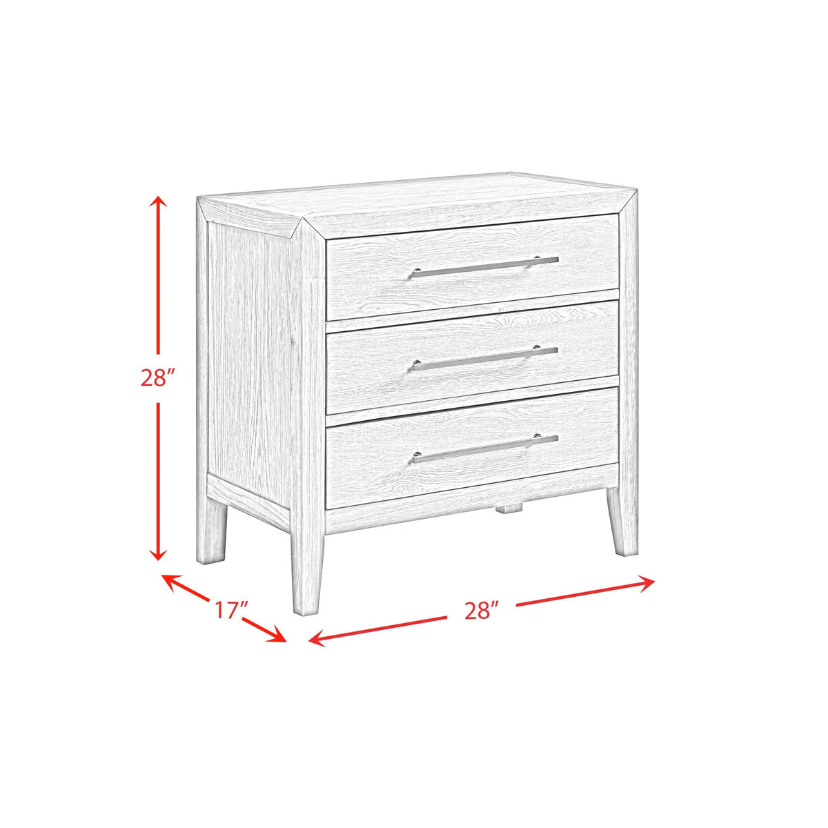 Versailles Contemporary 3-Drawer Nightstand