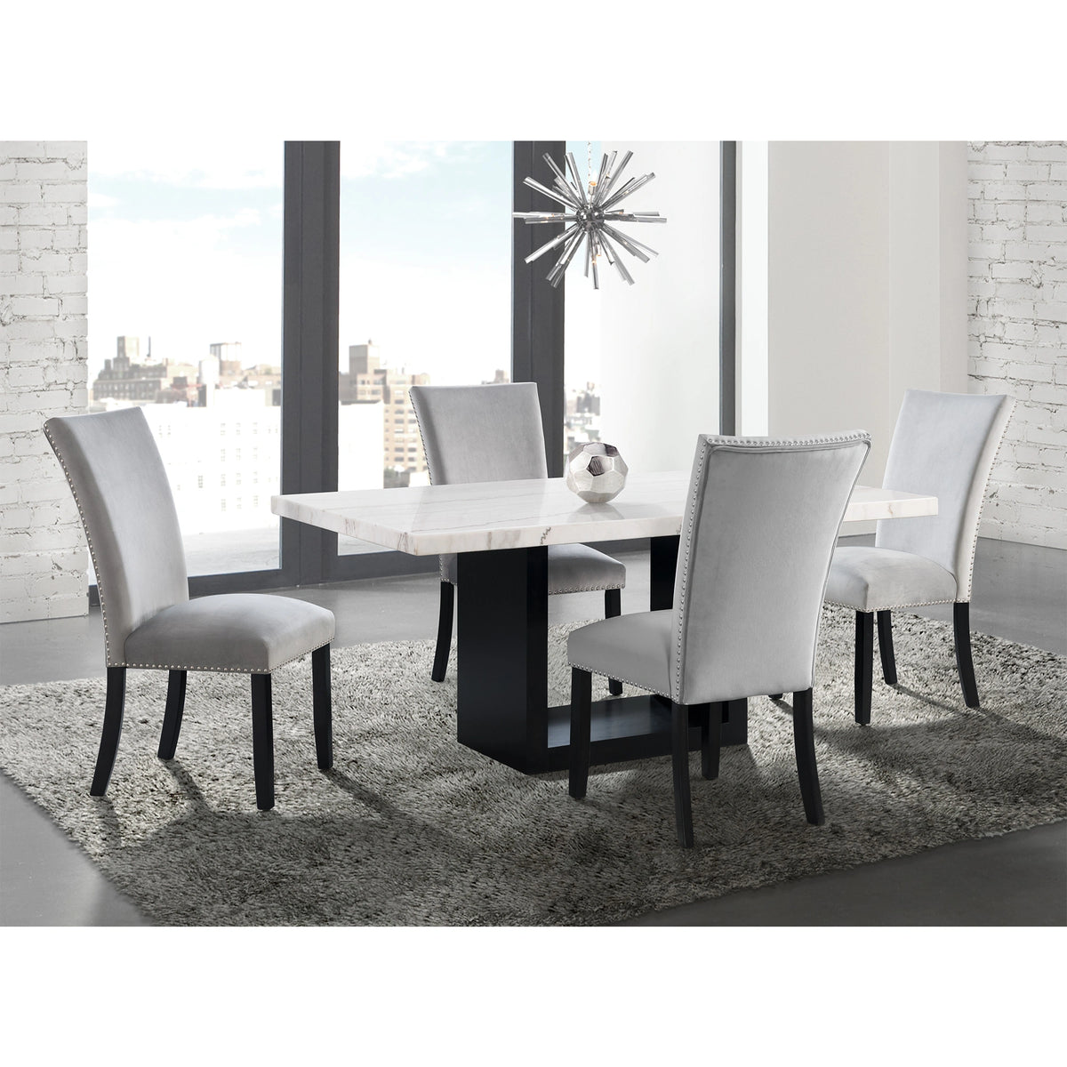 Valentino White 5PC Dining Set-Table & Four Chairs