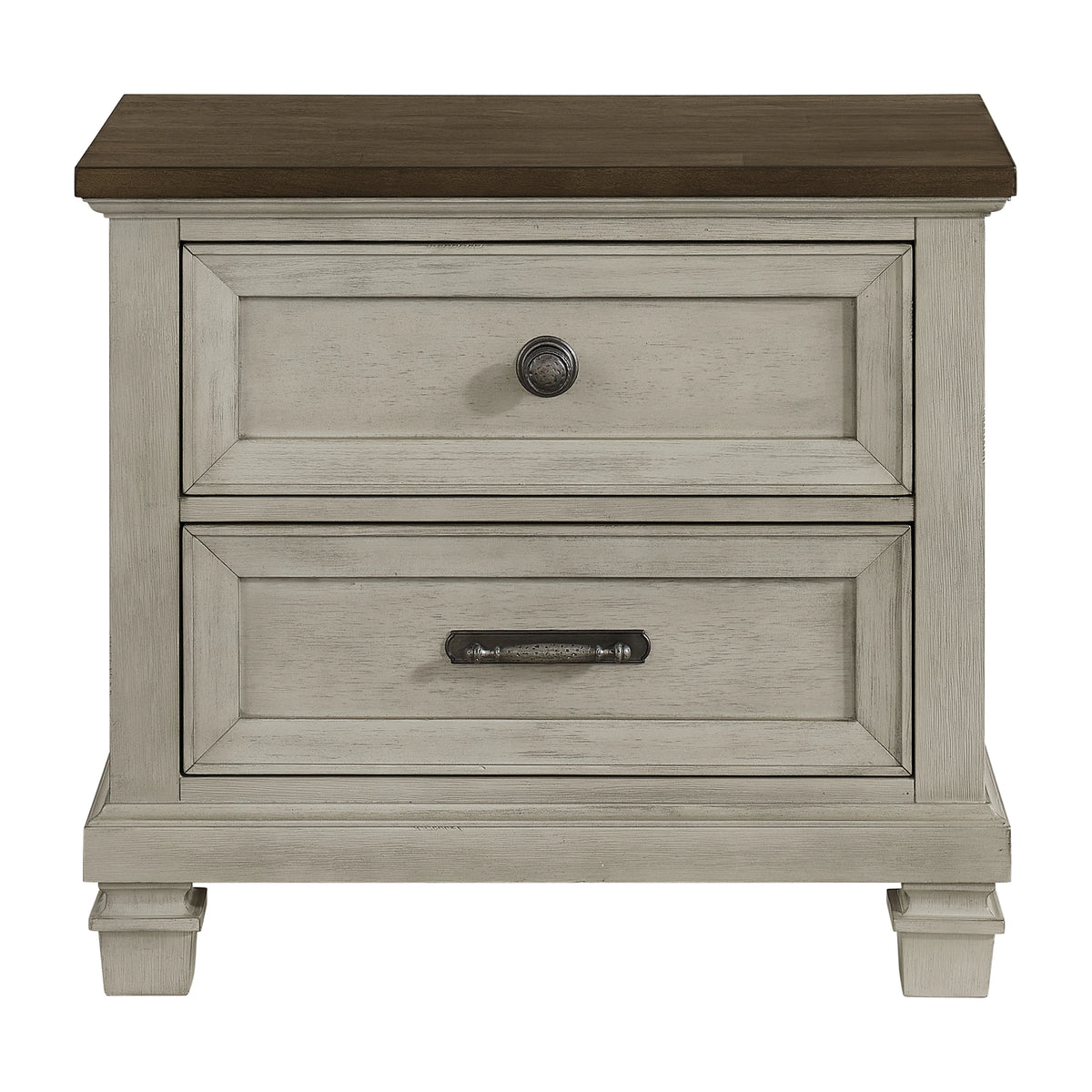 Farmington 2-Drawer Nightstand with USB in Medium Brown and Washed Stone