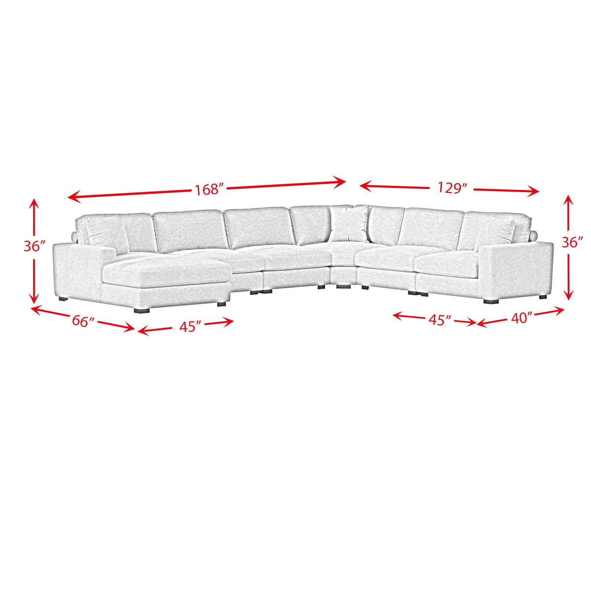Arizona 6PC Sectional Set with LHF Chaise in Steno Black