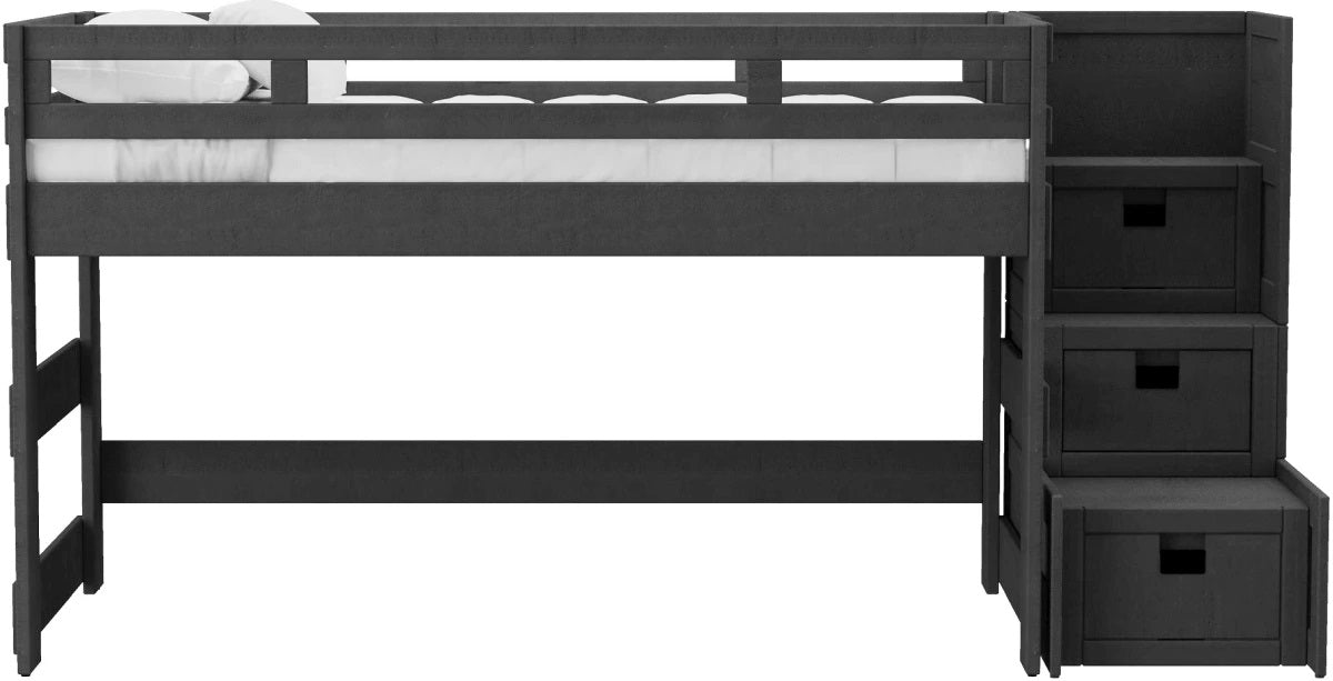 Cali Kids Full Junior Loft Bed with Staircase in Sleek Gray - Jack’s Furniture and More (Laredo, TX)