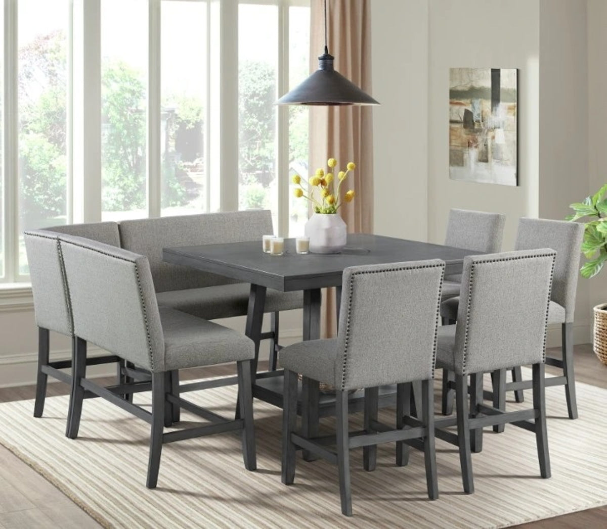 Seneca Counter Height Dining Corner Bench with Back in Grey - Jack’s Furniture and More (Laredo, TX)