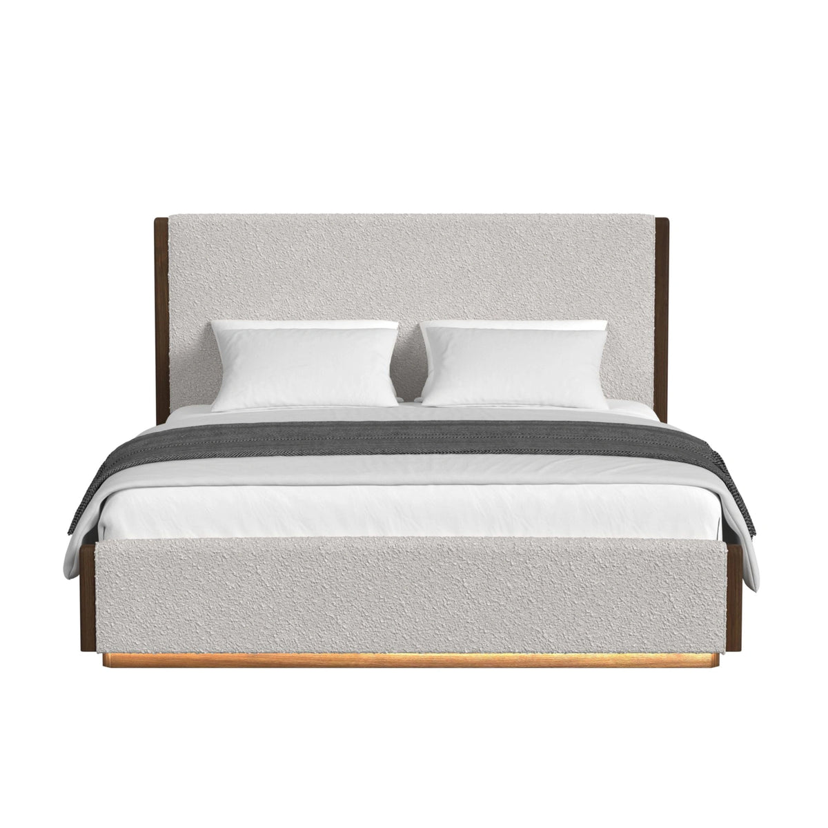 Brisbane UPH Bed with Boucle Beige and LED in Brown