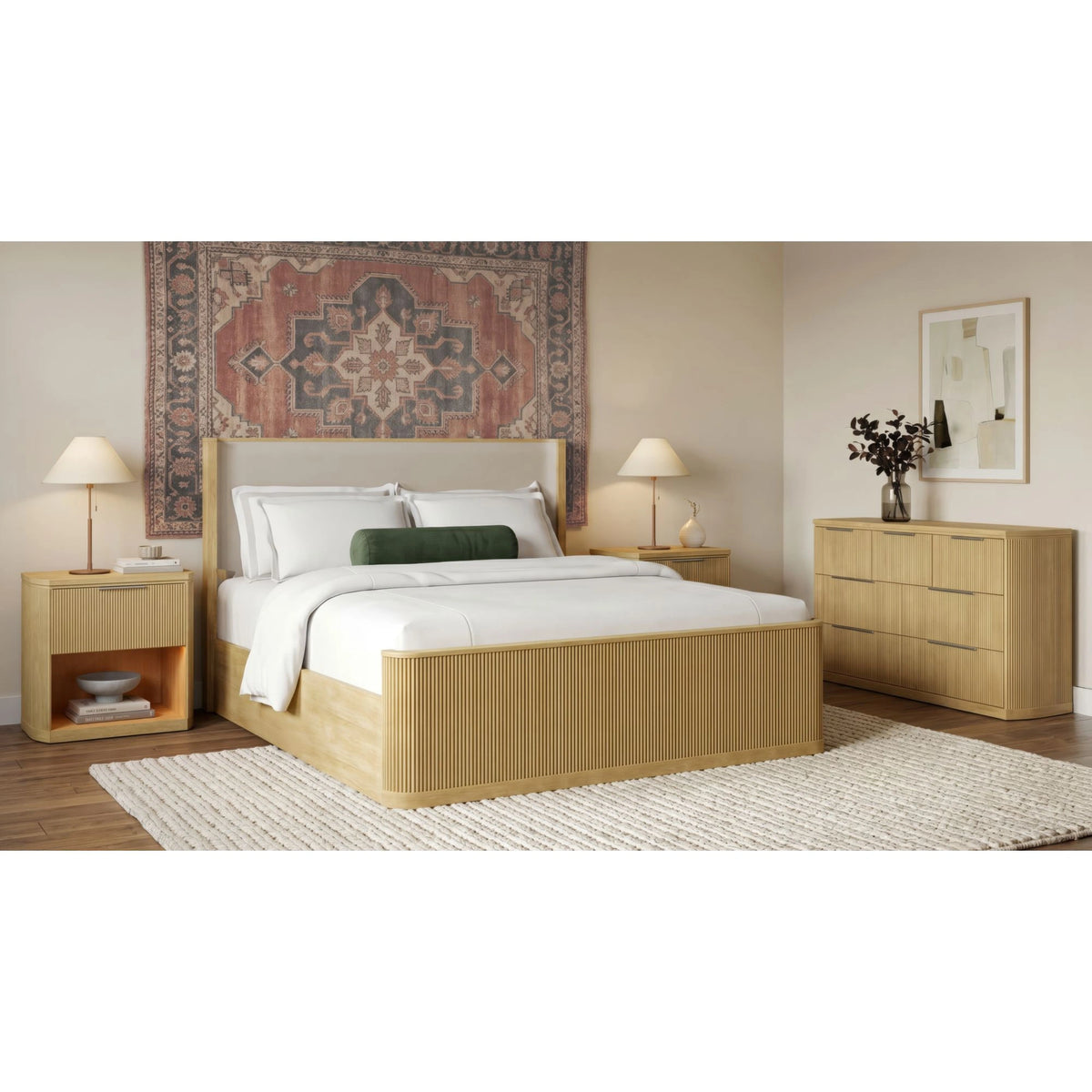 Sylvie UPH Bedroom Set with 2 Nightstands