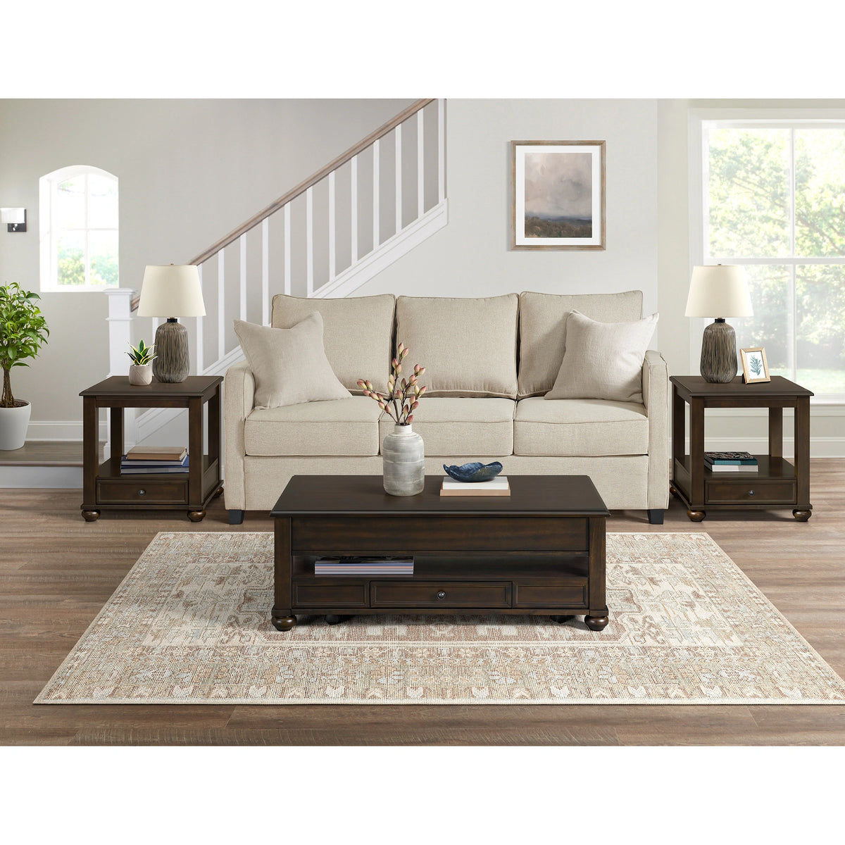 Wagner 3PC Occasional Table Set in Cherry-Rectangular Lift-Top Coffee Table & Two End Table