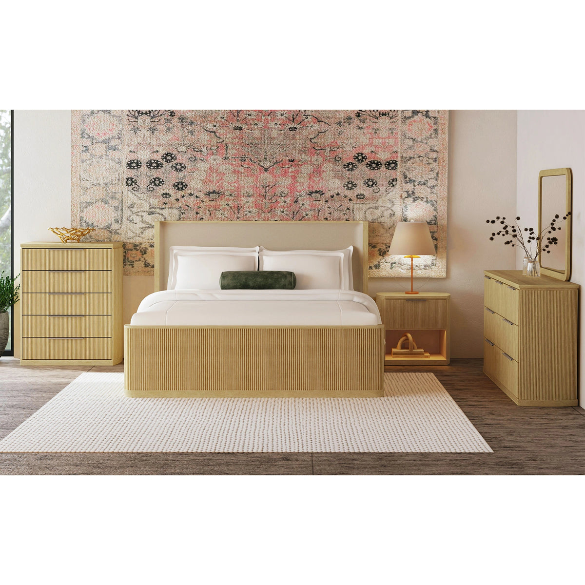 Sylvie UPH Bedroom Set with White Fabric