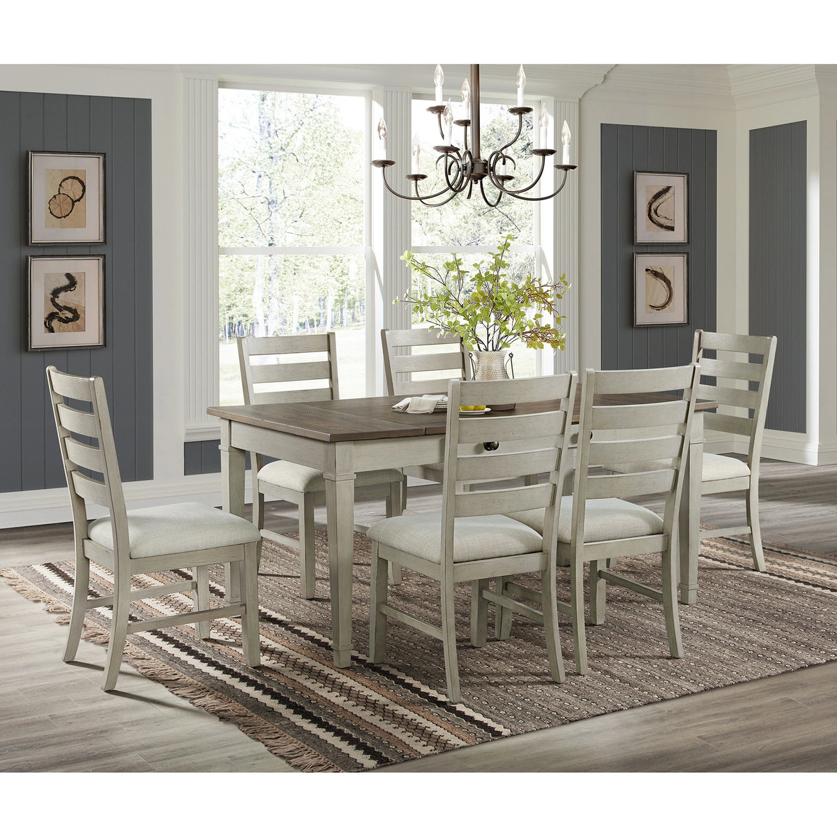 Farmington Dining Set in Medium Brown and Washed Stone