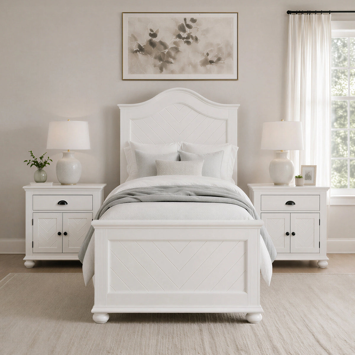 Kona Bedroom Set with 2 Nightstands in White