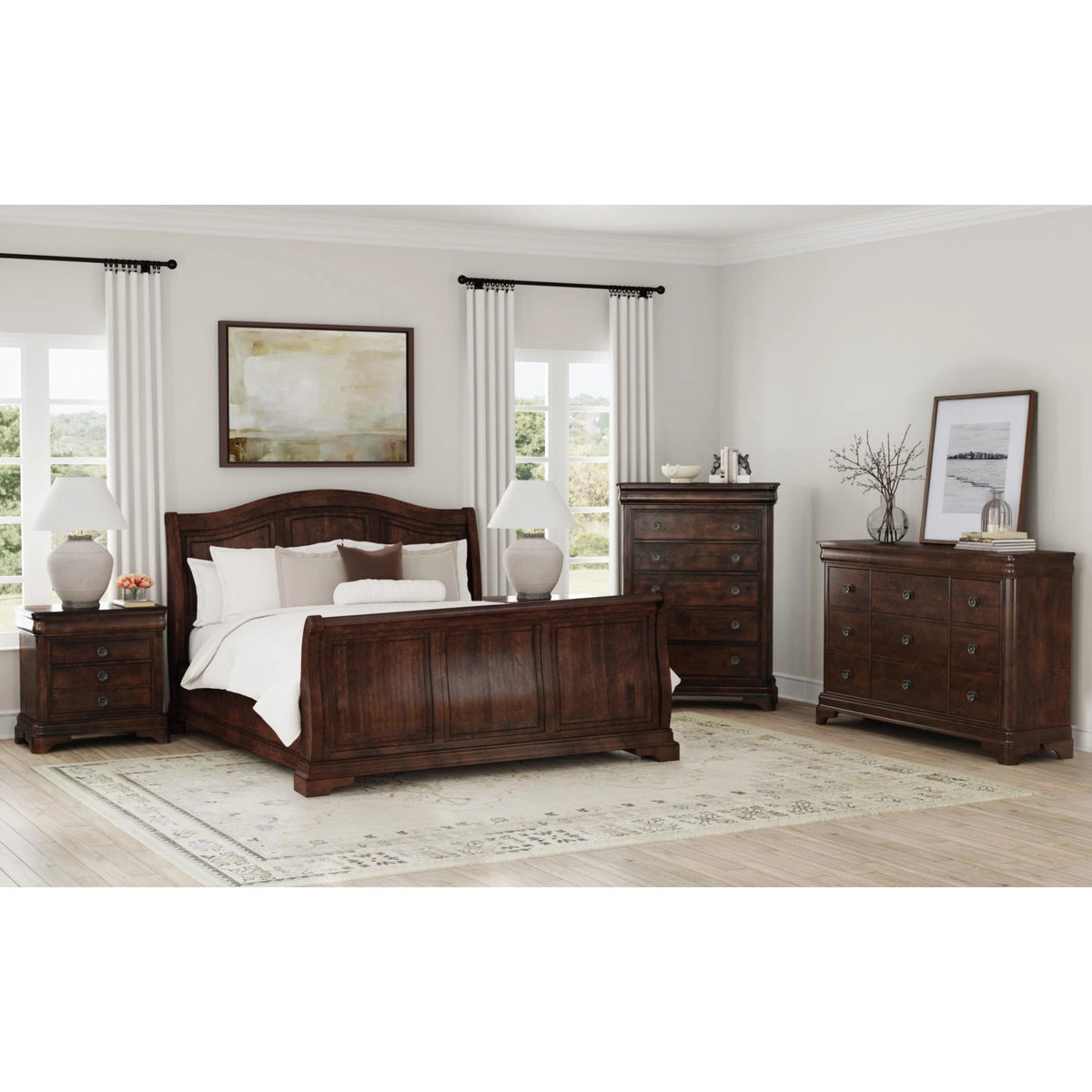 Cameron Cherry Sleigh Bedroom Set