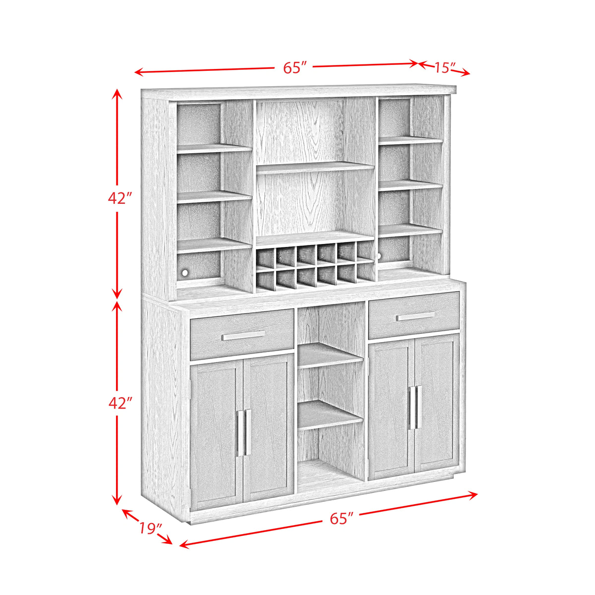 Jemma Buffet and Hutch with Light in Grey and Dark Espresso