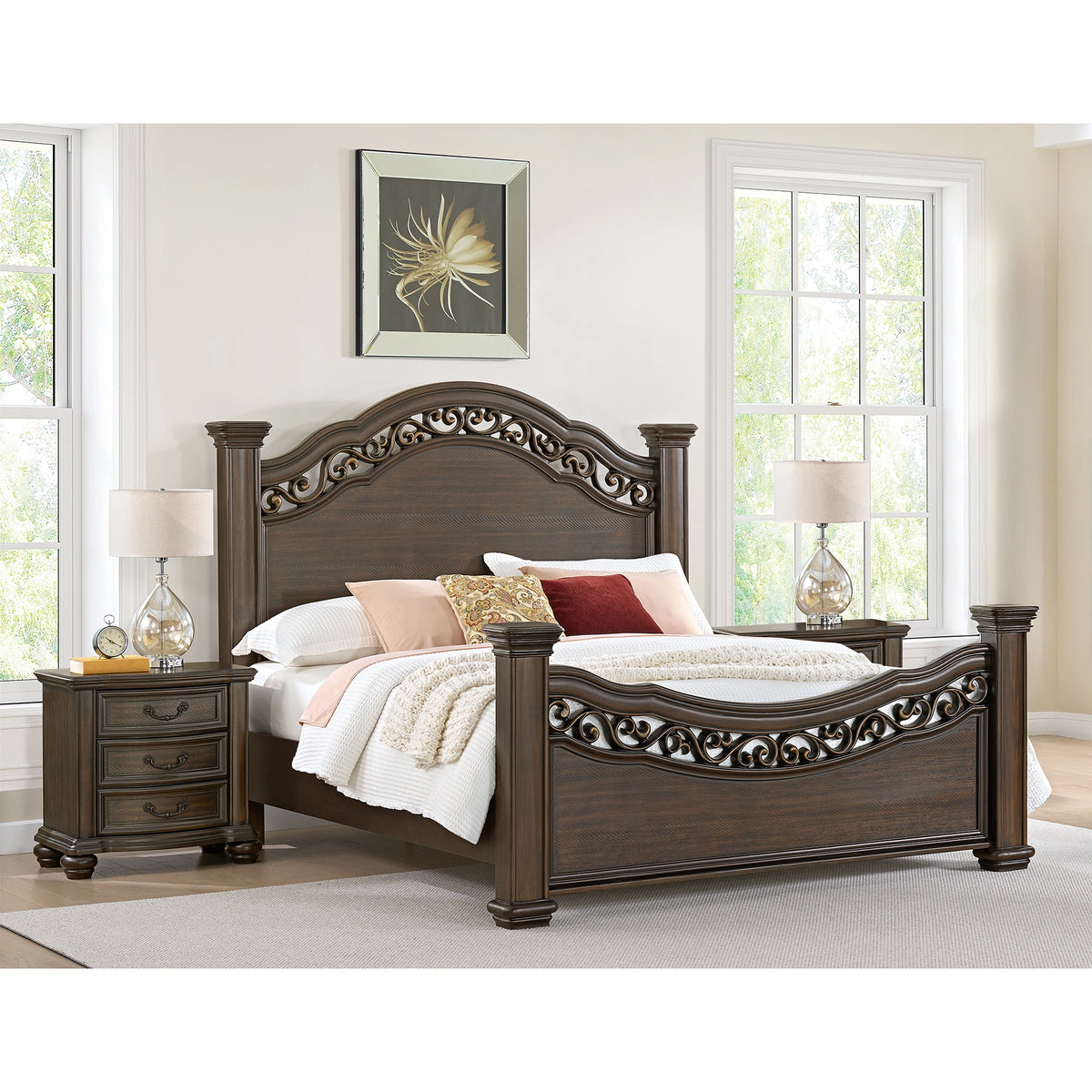 Brunswick Bedroom Set with 2 Nightstands in Mahogany