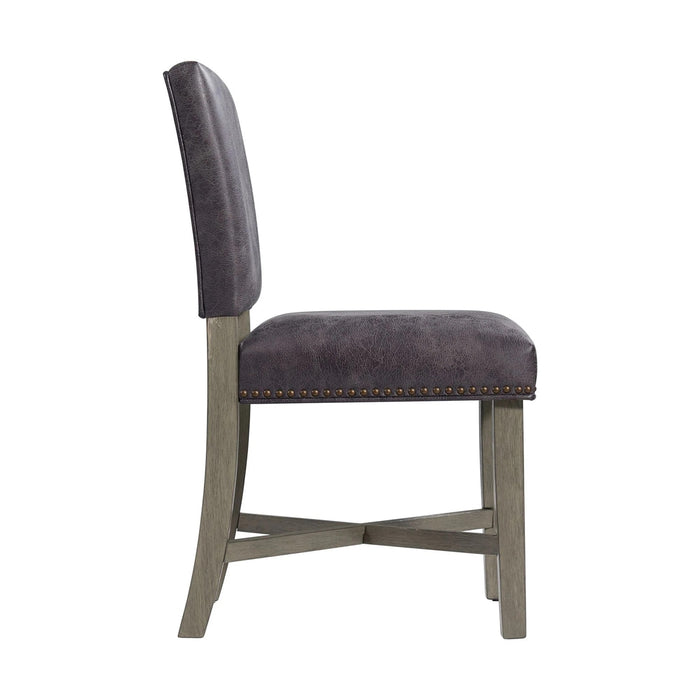 Collins Side Chair Stretcher with Brown PU (Set of 2) in Weathered Gray - Jack’s Furniture and More (Laredo, TX)