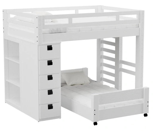 Elements International Cali Kids Twin Over Twin Bookcase Loft Bed in White image