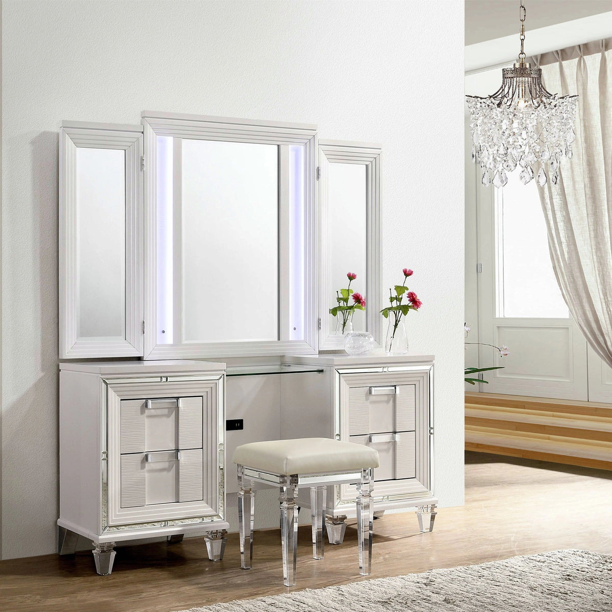 Twenty Nine Dressing Stool W/Acrylic Leg White