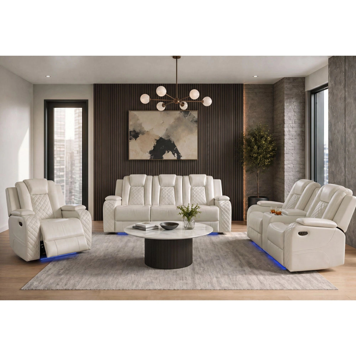 Carlo Power Motion Loveseat with Power Headrest, Console and LED