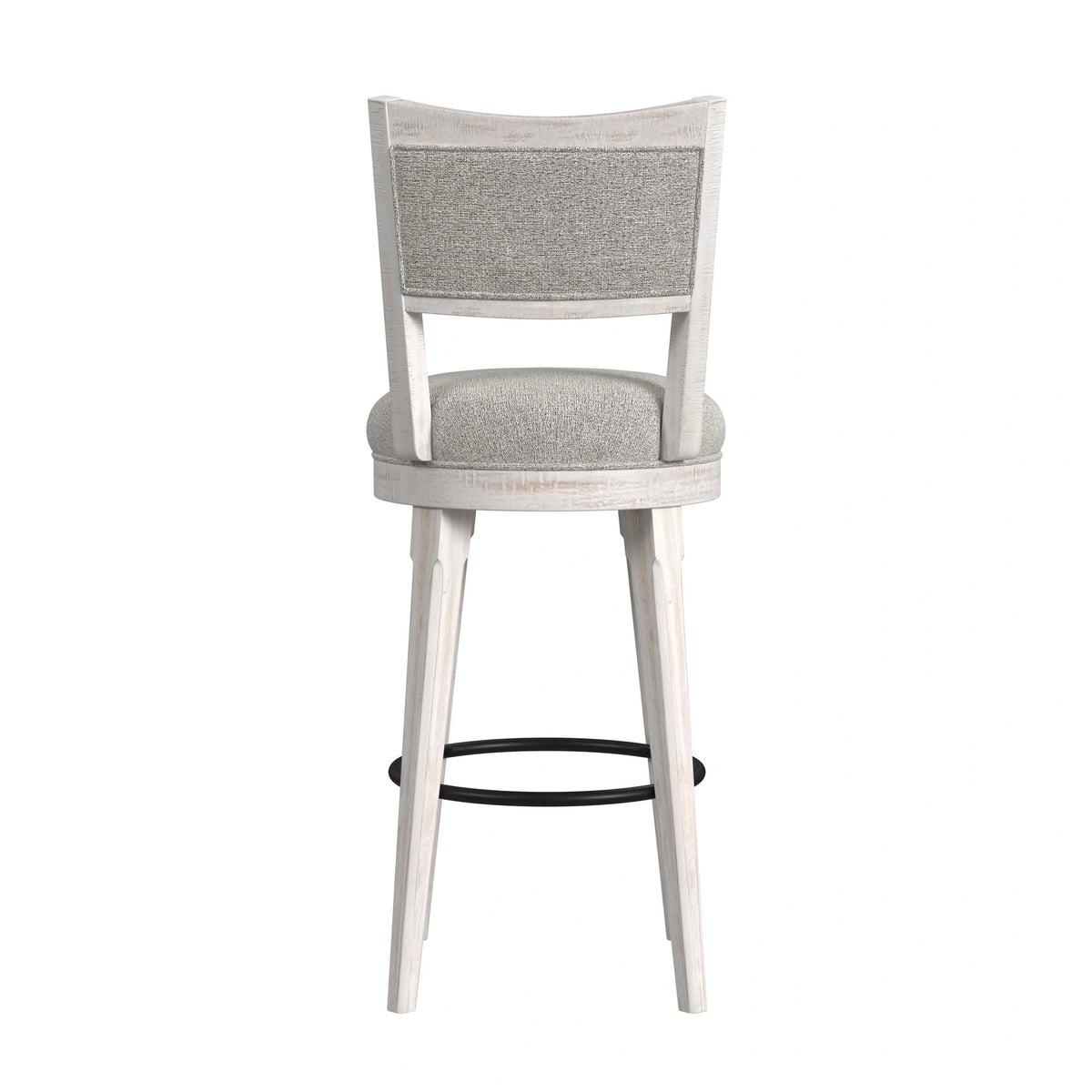 Rogen Rustic Swivel Bar Stool with Grey Fabric in Rustic White (2 Per Carton)