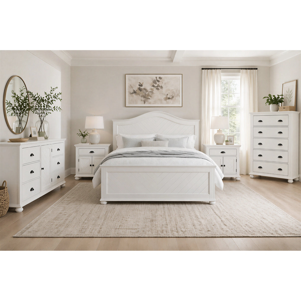 Kona Bedroom Set with 2 Nightstands in White
