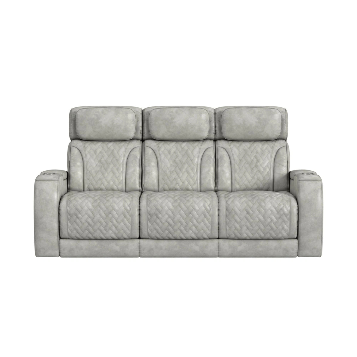 Prime Time P3 Sofa with DDT, 3.0 Table, 7 Colors (LED and Cup Holders), Reading Light, Vibration, speaker, and Heat Massage in Leather Gel Light Grey