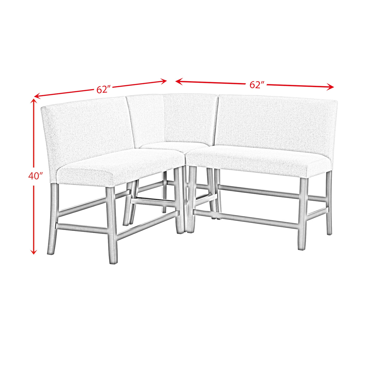 Seneca Counter 3PC Corner Bench with Grey Fabric
