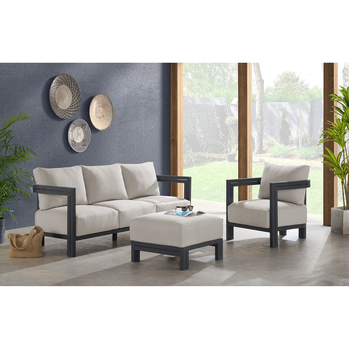 Playa Sofa - Dark Grey and Olefin Beige with 2 Pillows