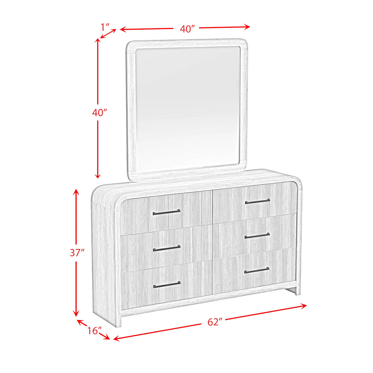 Ridgemont Dresser and Mirror Set in Black with Grain
