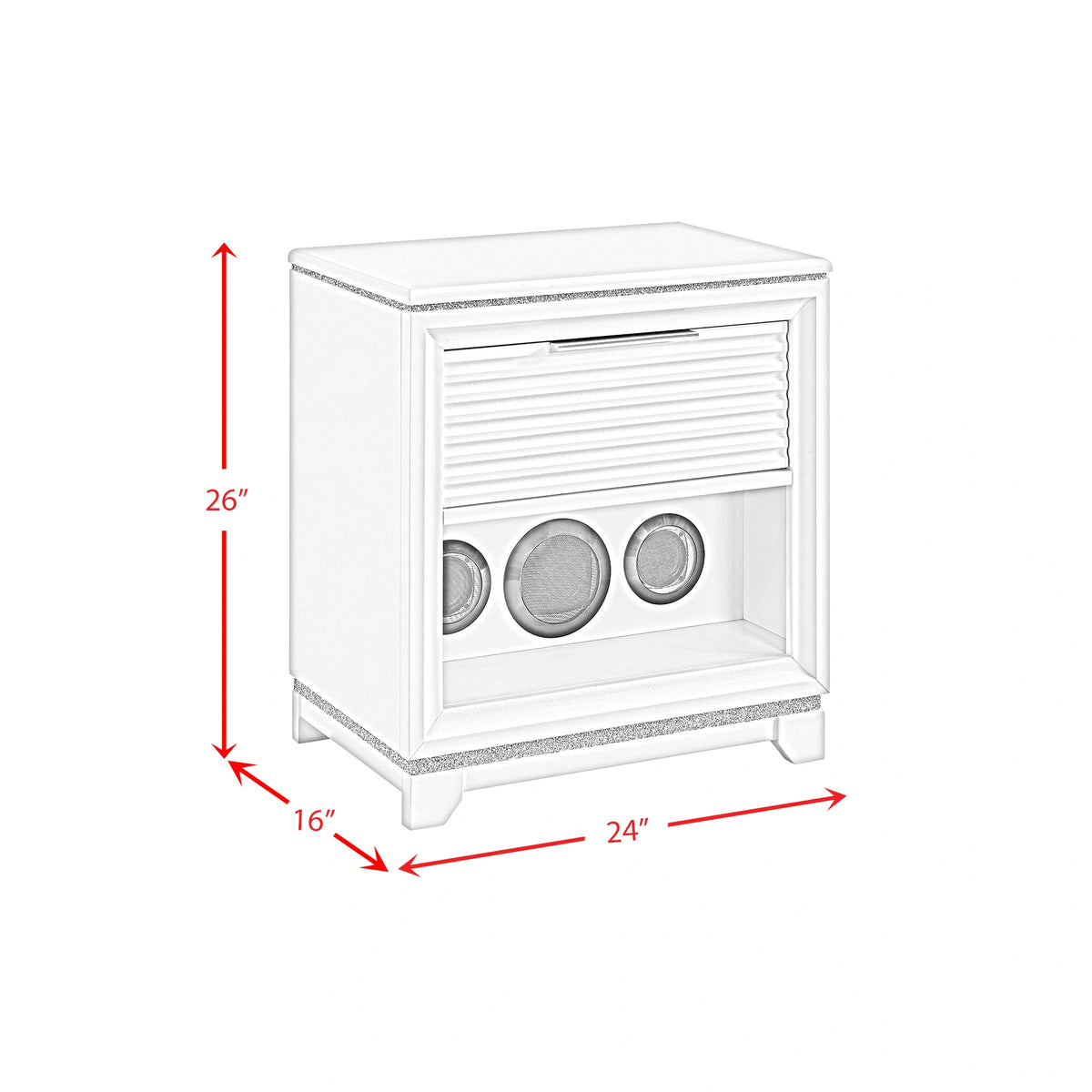 Denmark 1-Drawer Nightstand with Speaker and USB in White