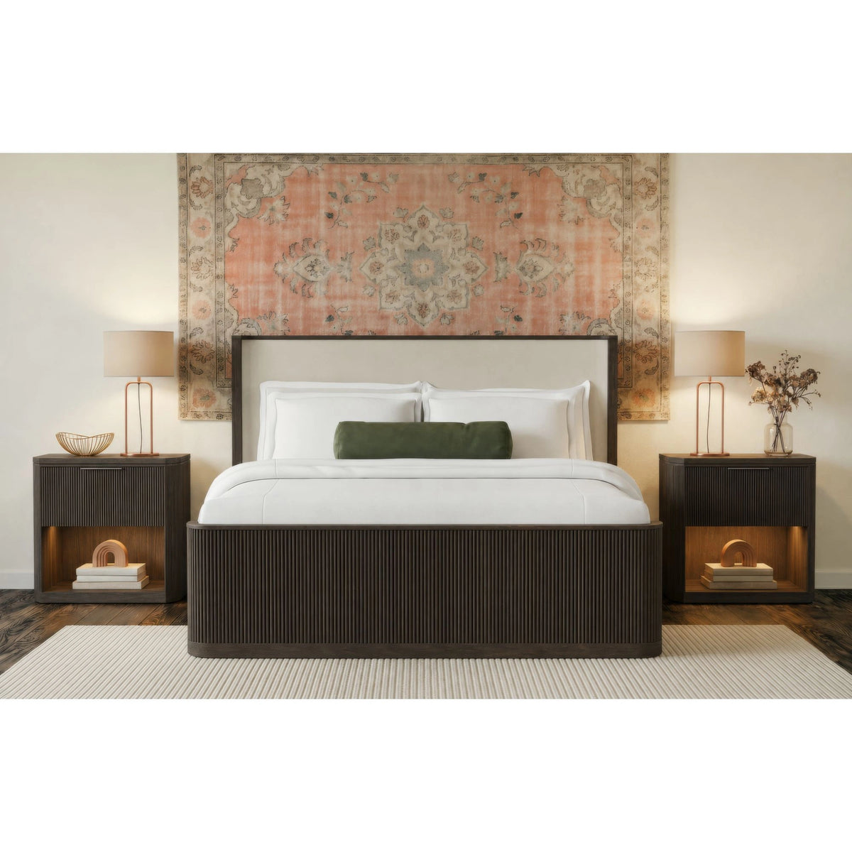 Sylvie UPH Bedroom Set with 2 Nightstands