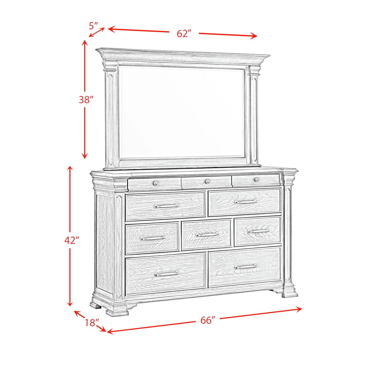 Kings Court Dresser & Mirror in Grey