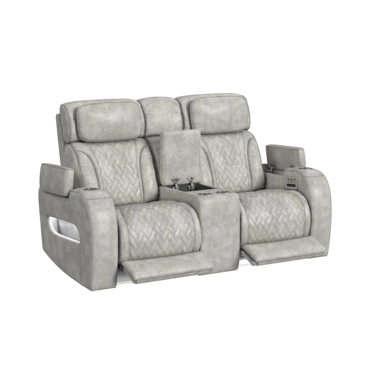 Prime Time P3 3PC Living Room Set with 7 Colors LED in Leather Gel Light Grey-Sofa, Loveseat & Recliner