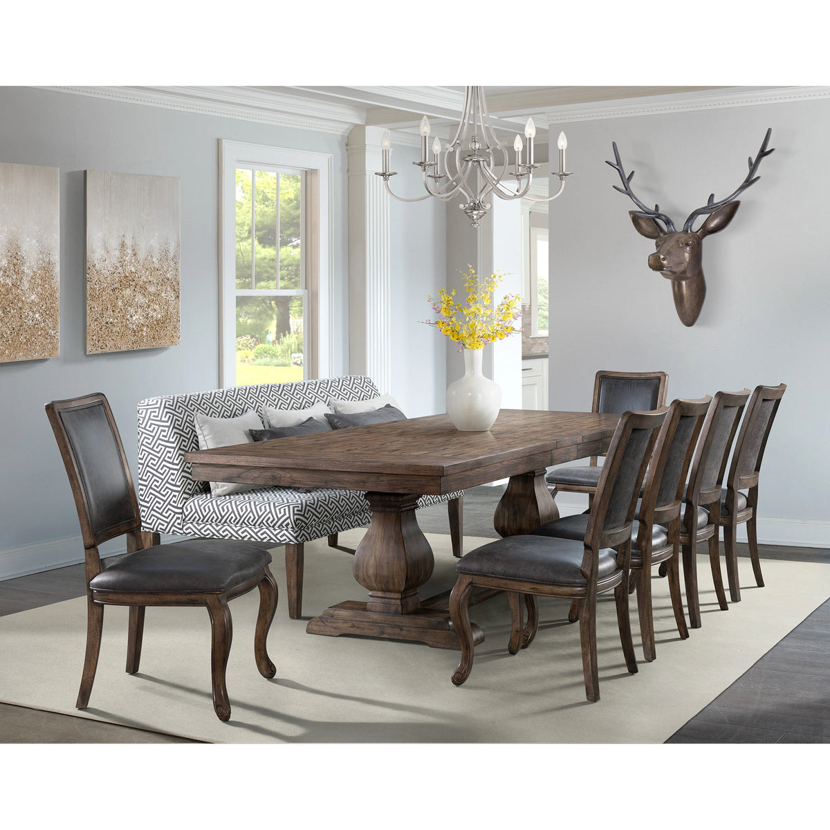 Gramercy Dining Three Seat Sofa w/Seven Pillows