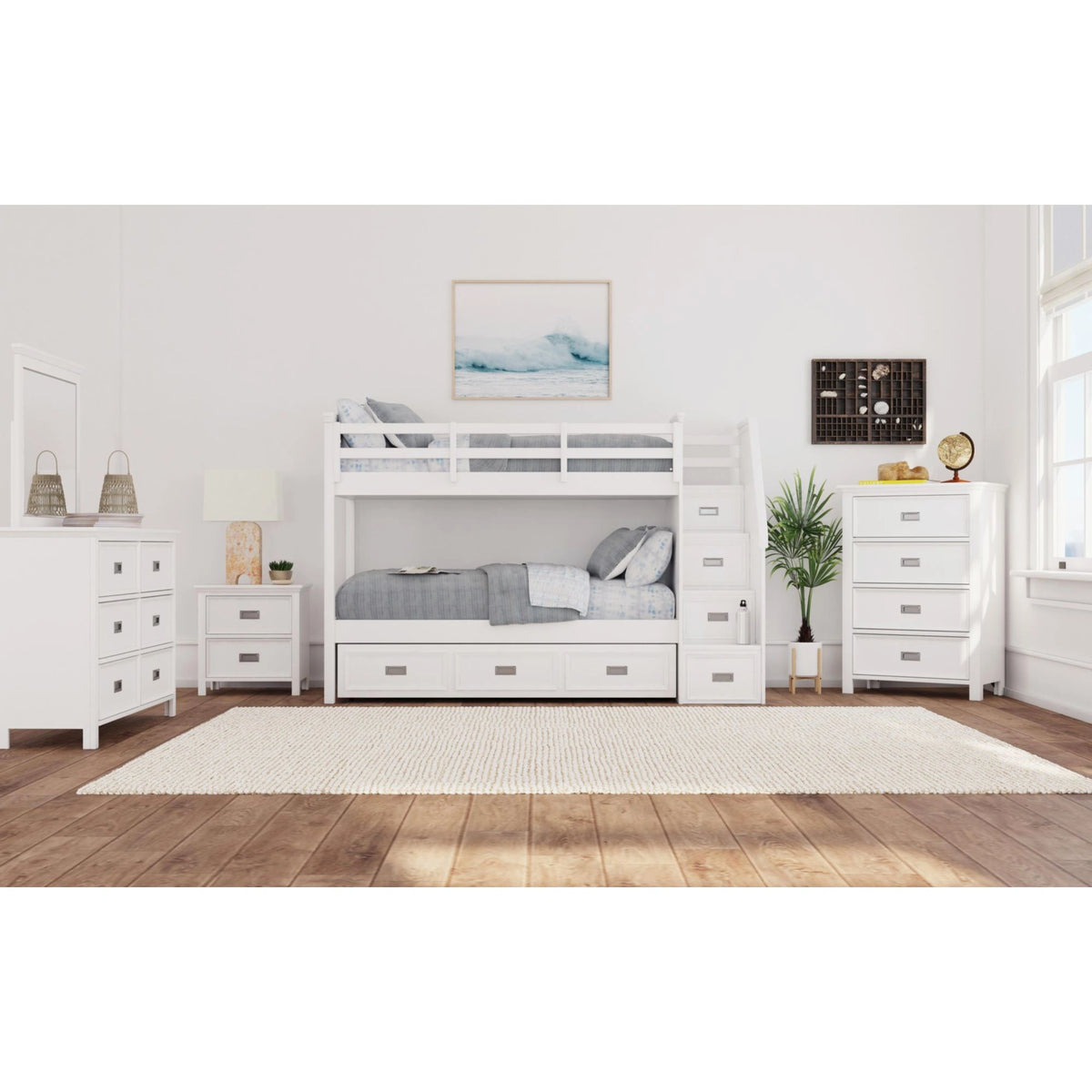 Hampton Kids Over Bunk with Staircase and Trundle Bedroom Set