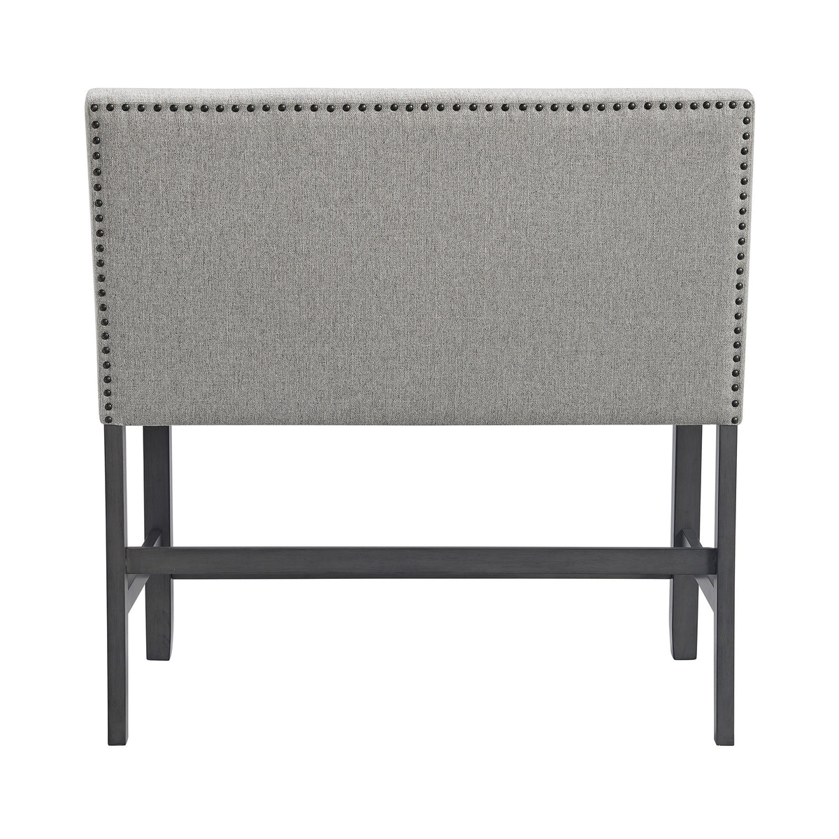 Seneca Counter Bench with Upholstered Back and Grey Fabric