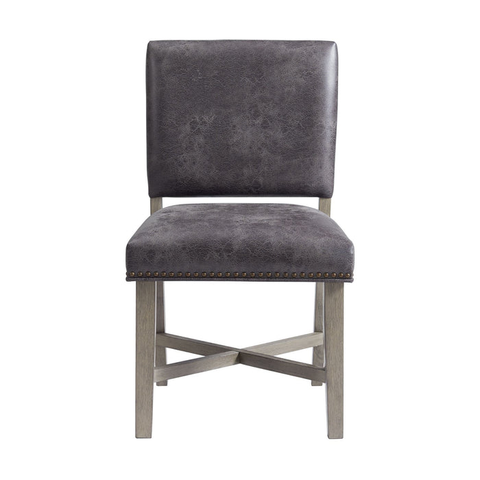 Collins Side Chair Stretcher with Brown PU (Set of 2) in Weathered Gray - Jack’s Furniture and More (Laredo, TX)
