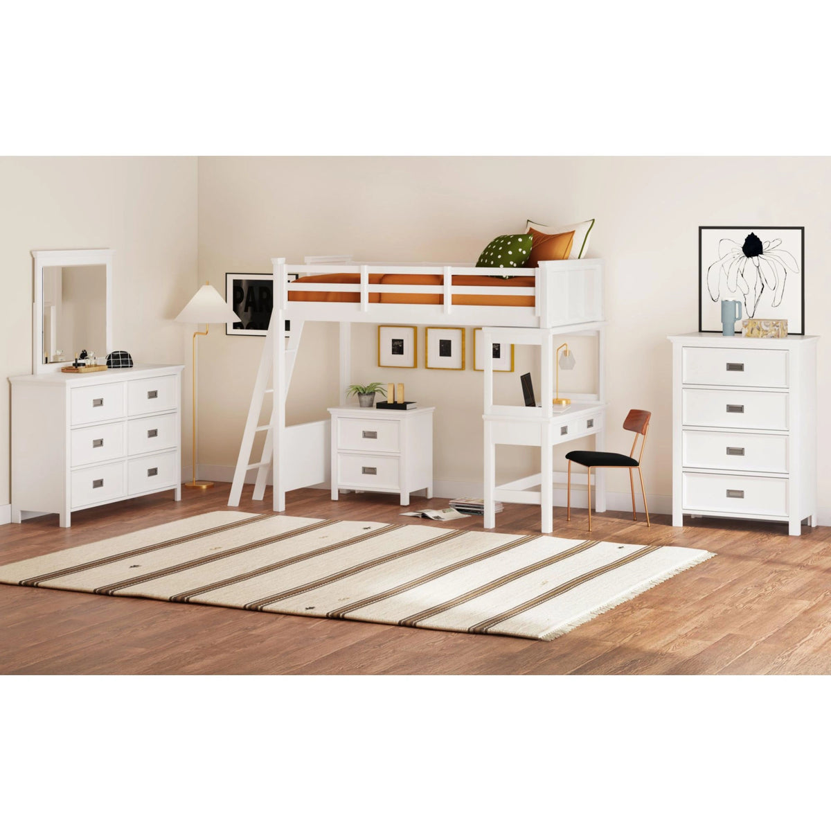 Hampton Kids Loft with Ladder and Desk with Speaker Bedroom Set