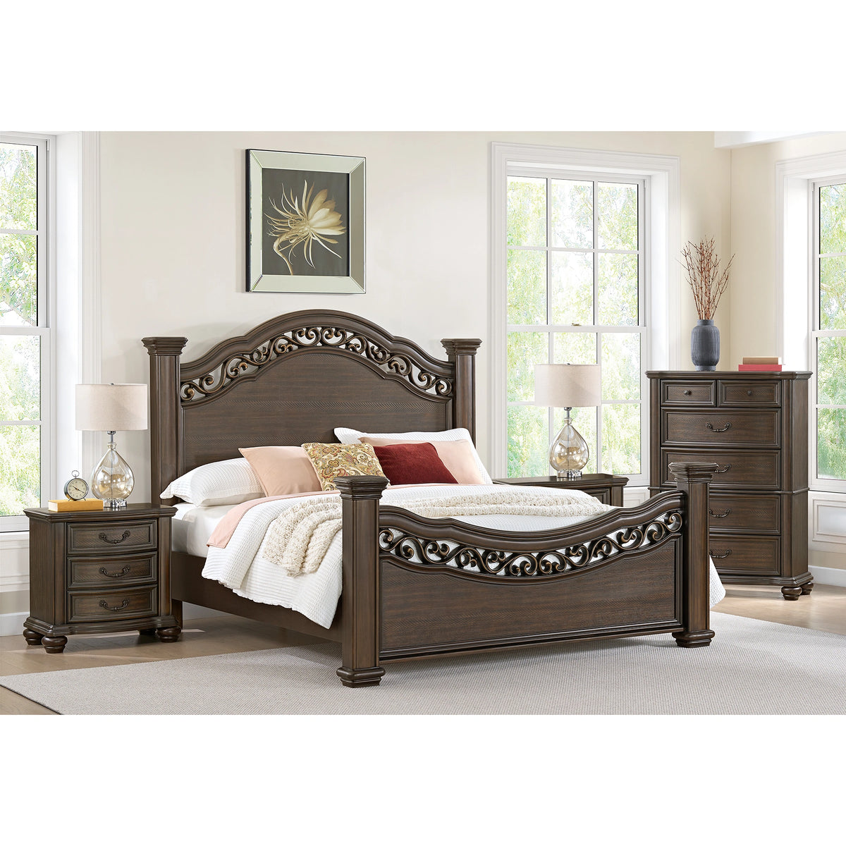 Brunswick Bedroom Set with 2 Nightstands in Mahogany