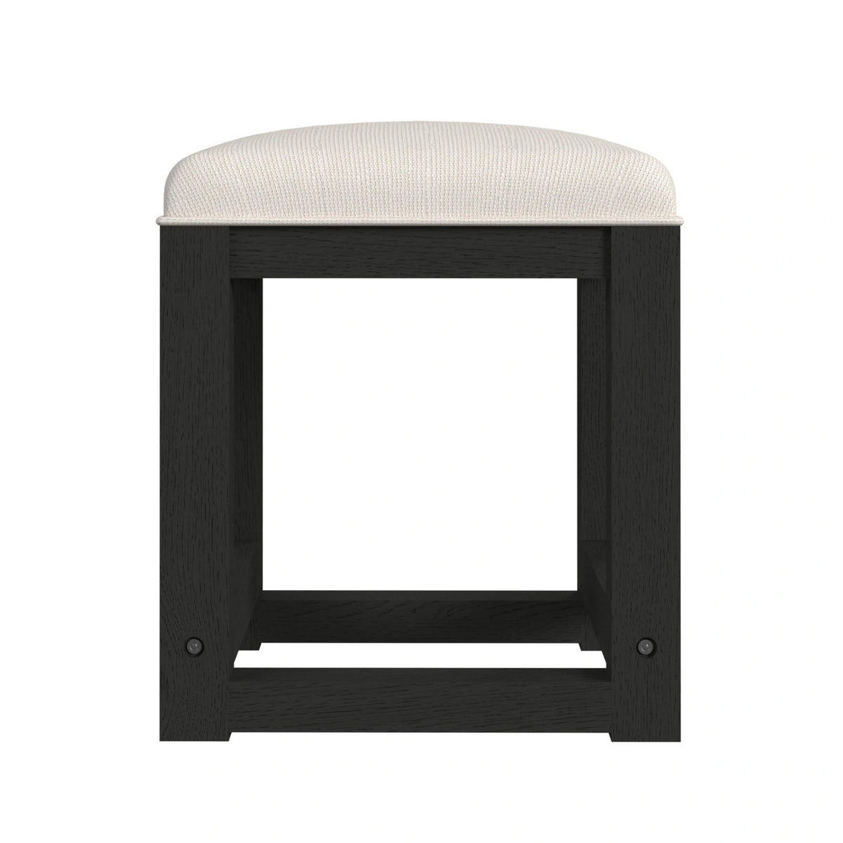 Ridgemont Dressing Stool with White Fabric in Black with Grain