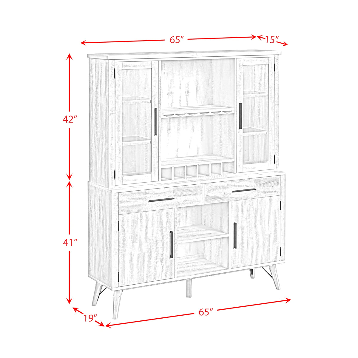 Rogen Rustic Buffet & Hutch with LED in Rustic White