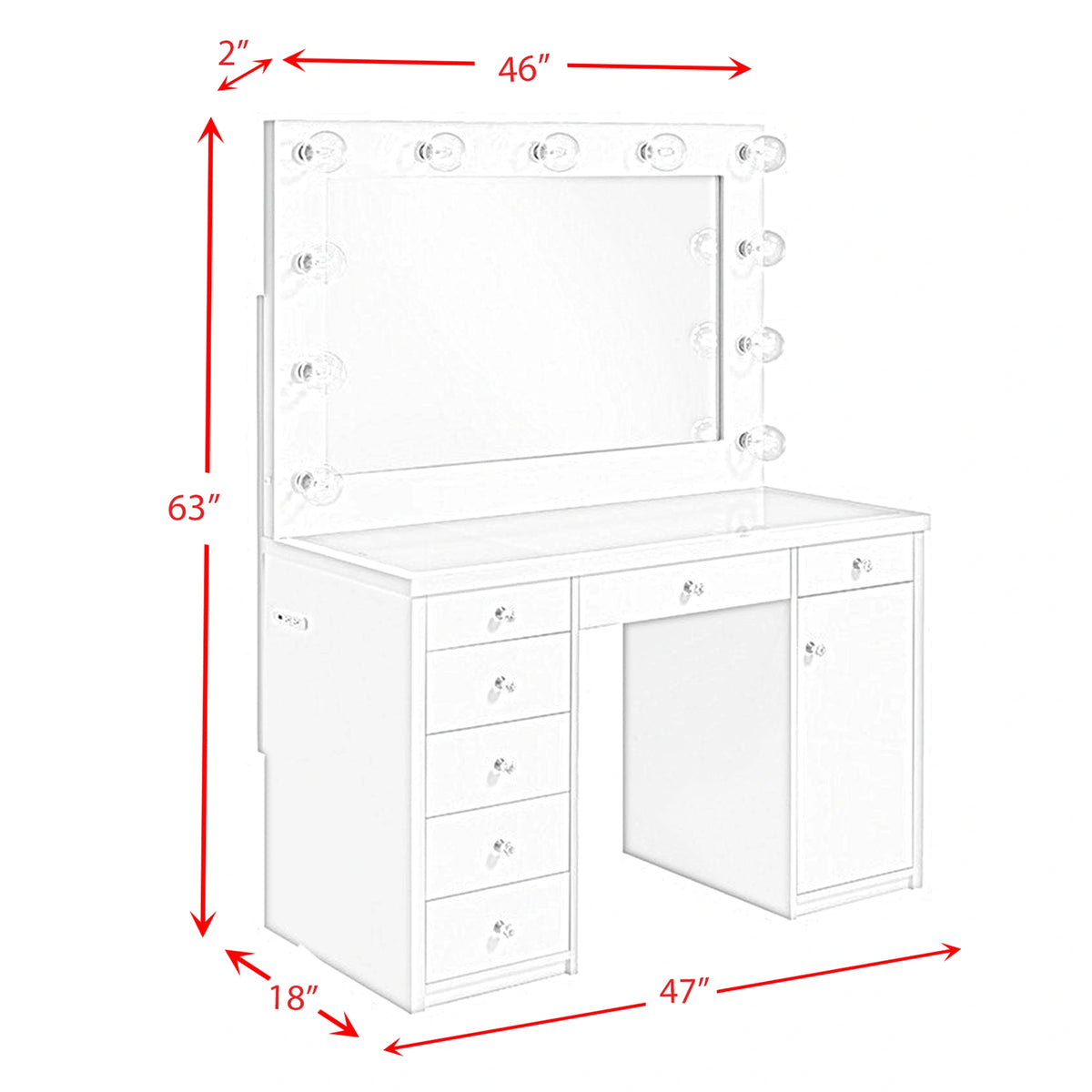 Amia Complete Dressing Table with Lightbulbs