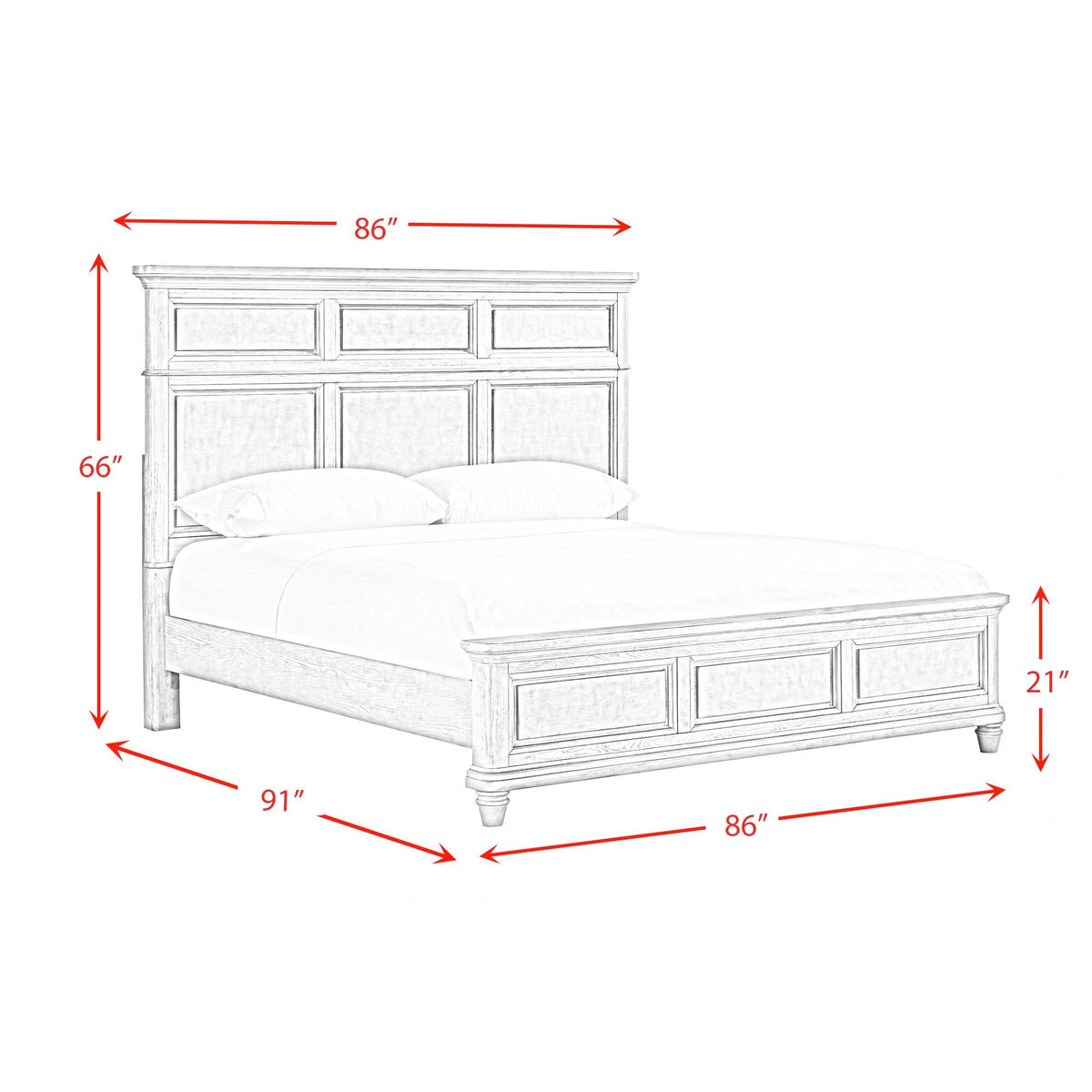 Whit-Ash Bedroom Set with 2 Nightstands in Light Grey