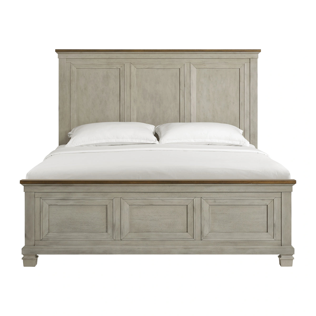Farmington Panel Bed in Medium Brown and Washed Stone
