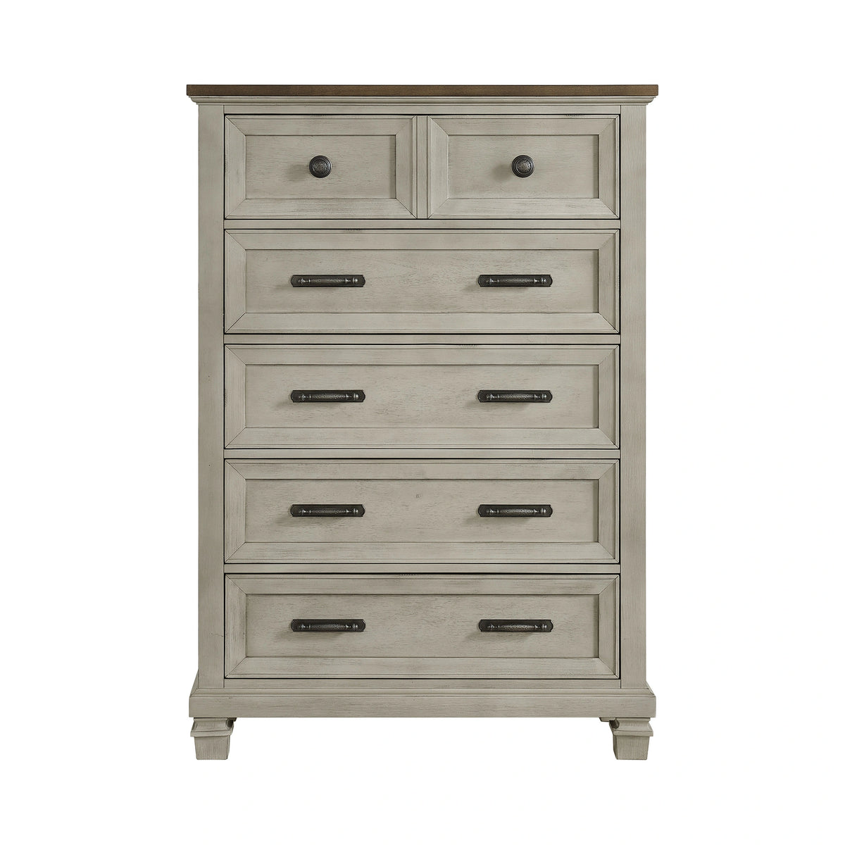 Farmington 5-Drawer Chest in Medium Brown and Washed Stone