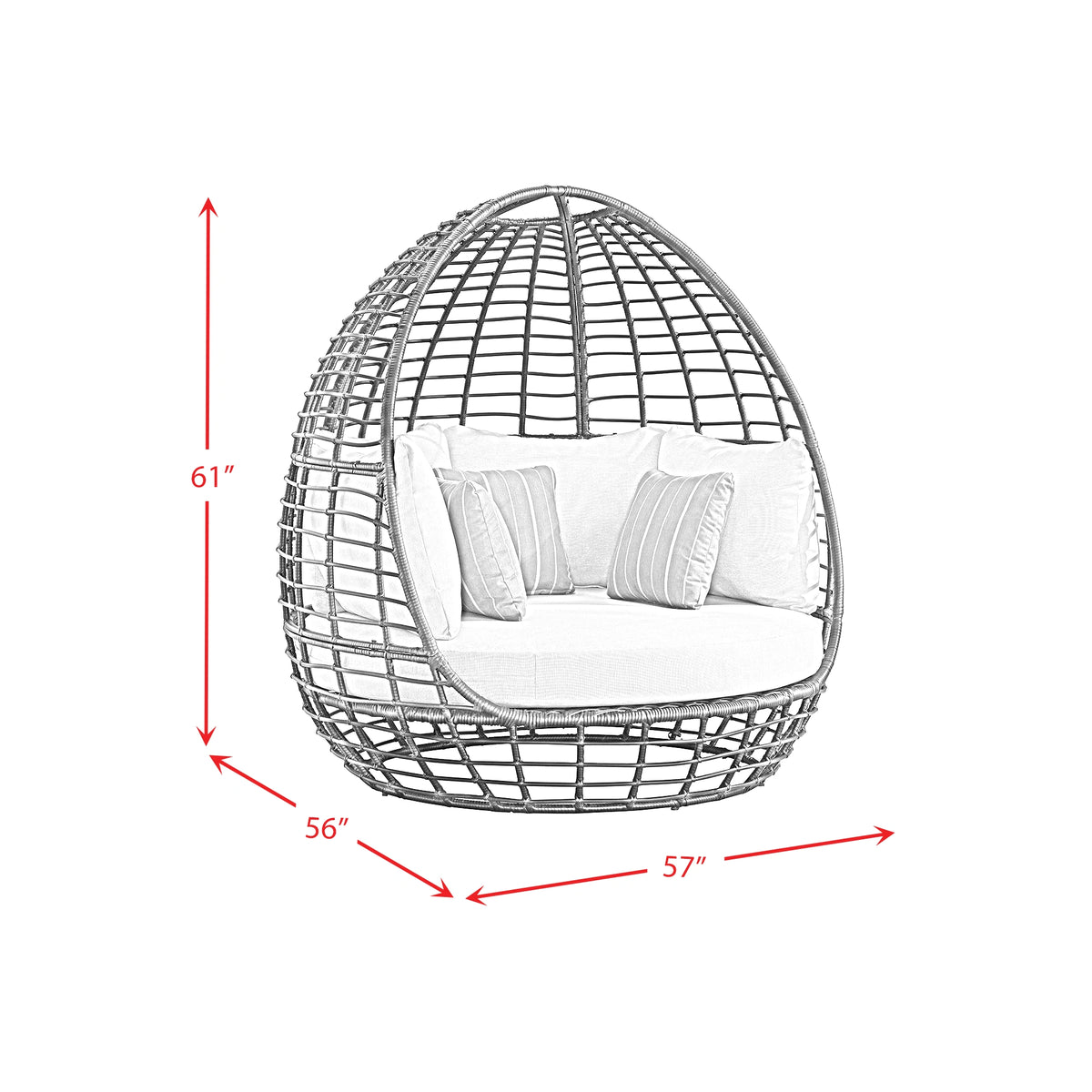 Playa Twin Egg Chair - Dark Grey and Olefin Beige with 3 Pillows