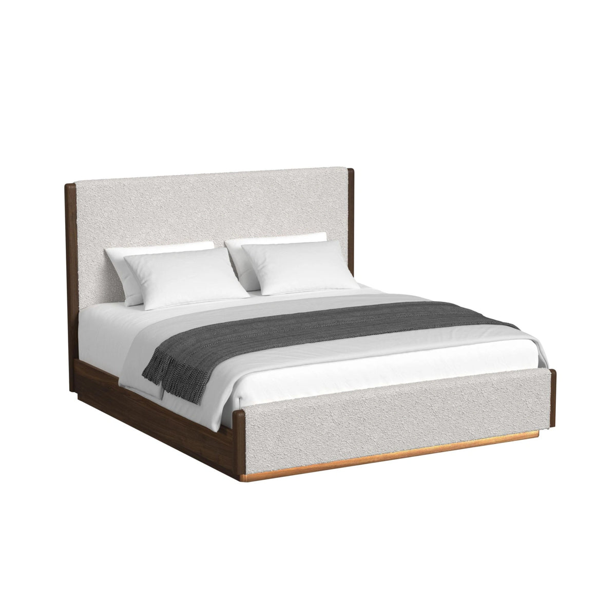 Brisbane UPH Bed with Boucle Beige and LED in Brown