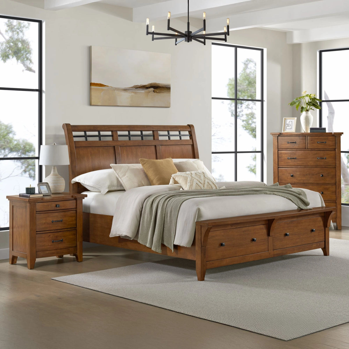 Gage Sleigh Storage Bedroom Set in Chestnut