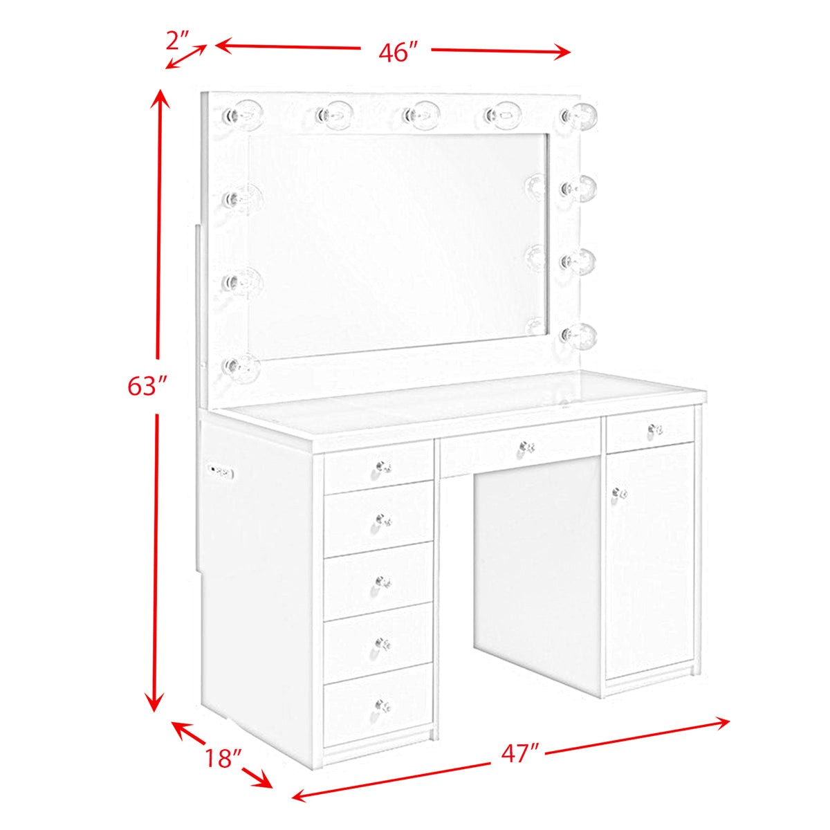Amia Complete Dressing Table with Lightbulbs