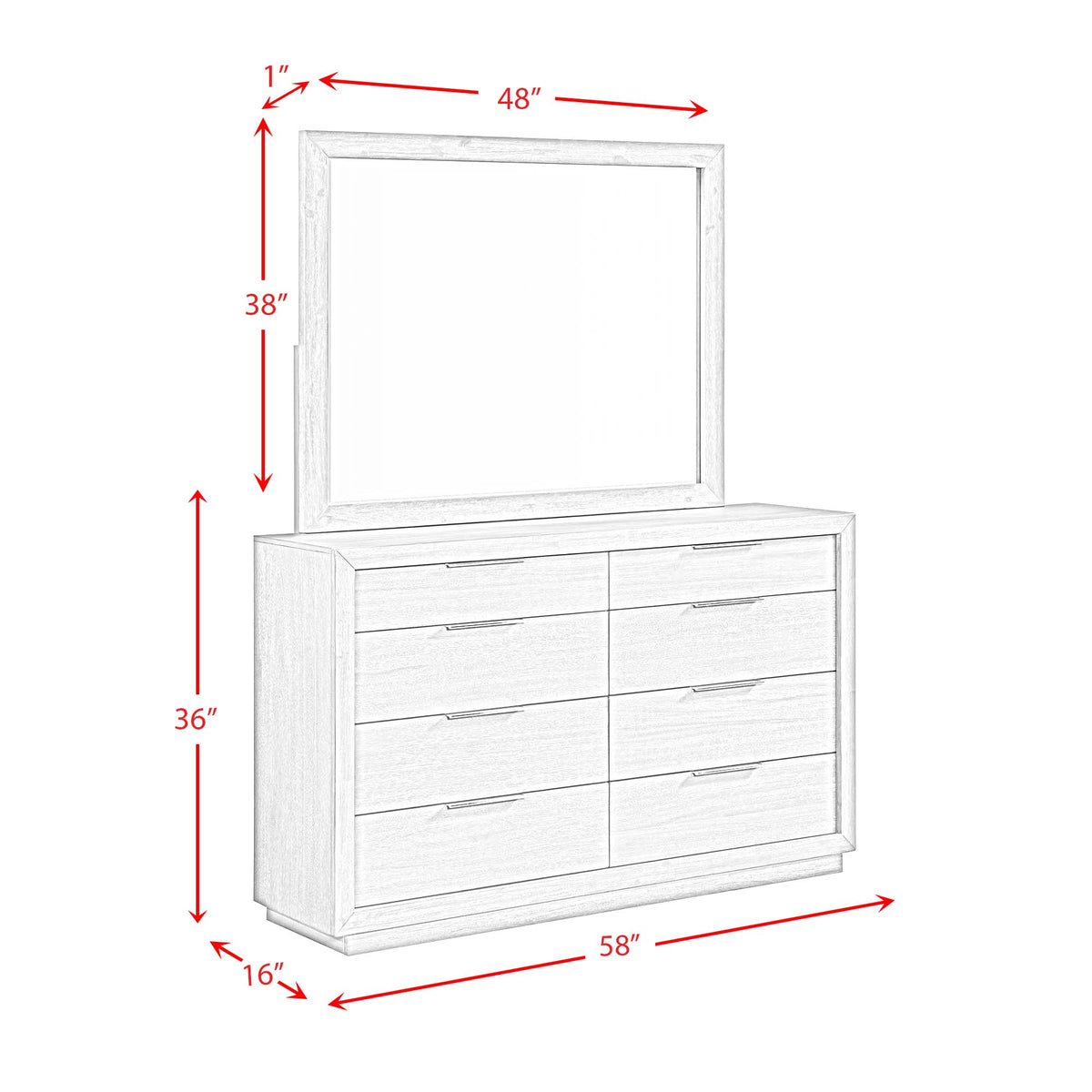 Arcadia Dresser & Mirror Set in Grey