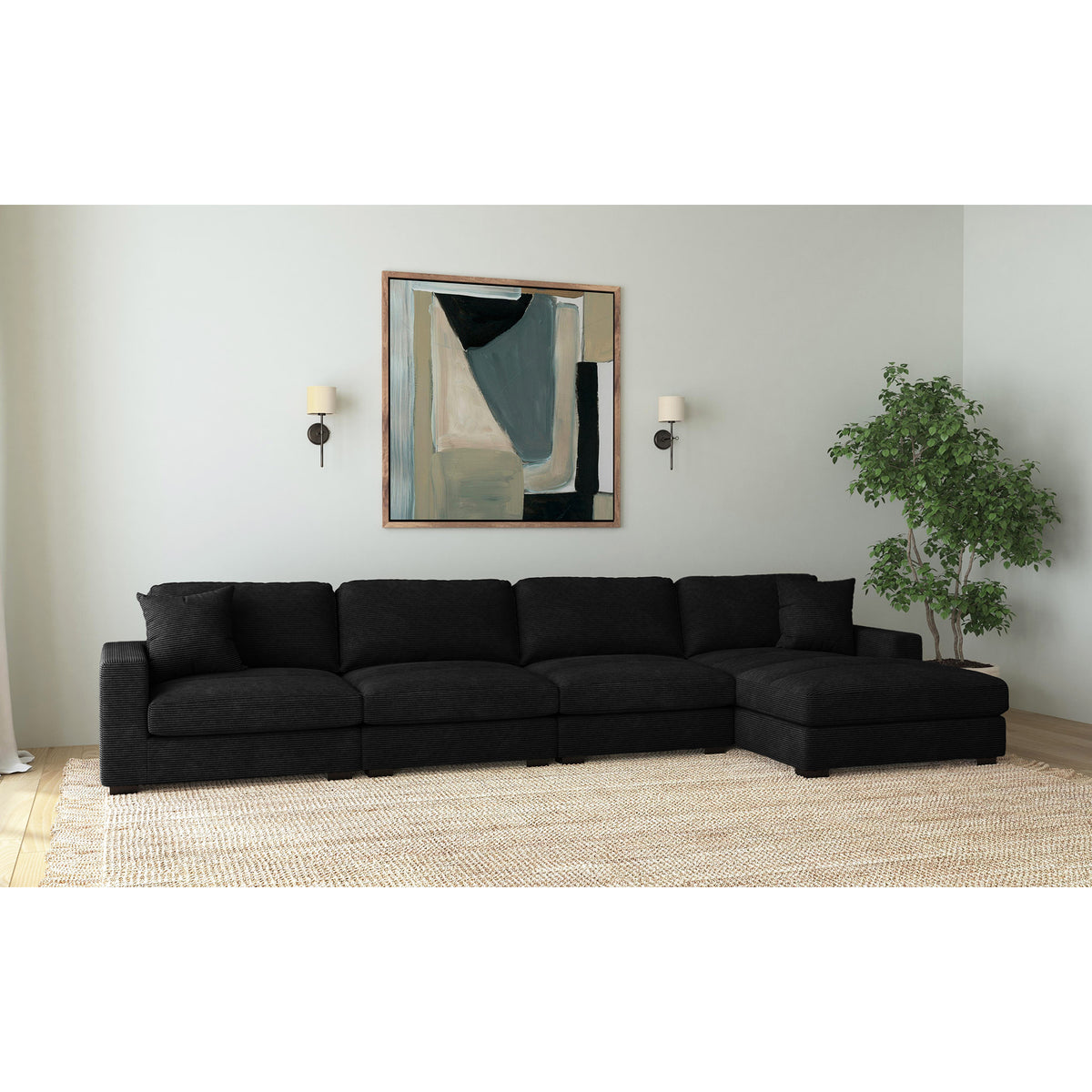 Arizona 4PC Sectional Set with RHF Chaise in Steno Black - Jack’s Furniture and More (Laredo, TX)
