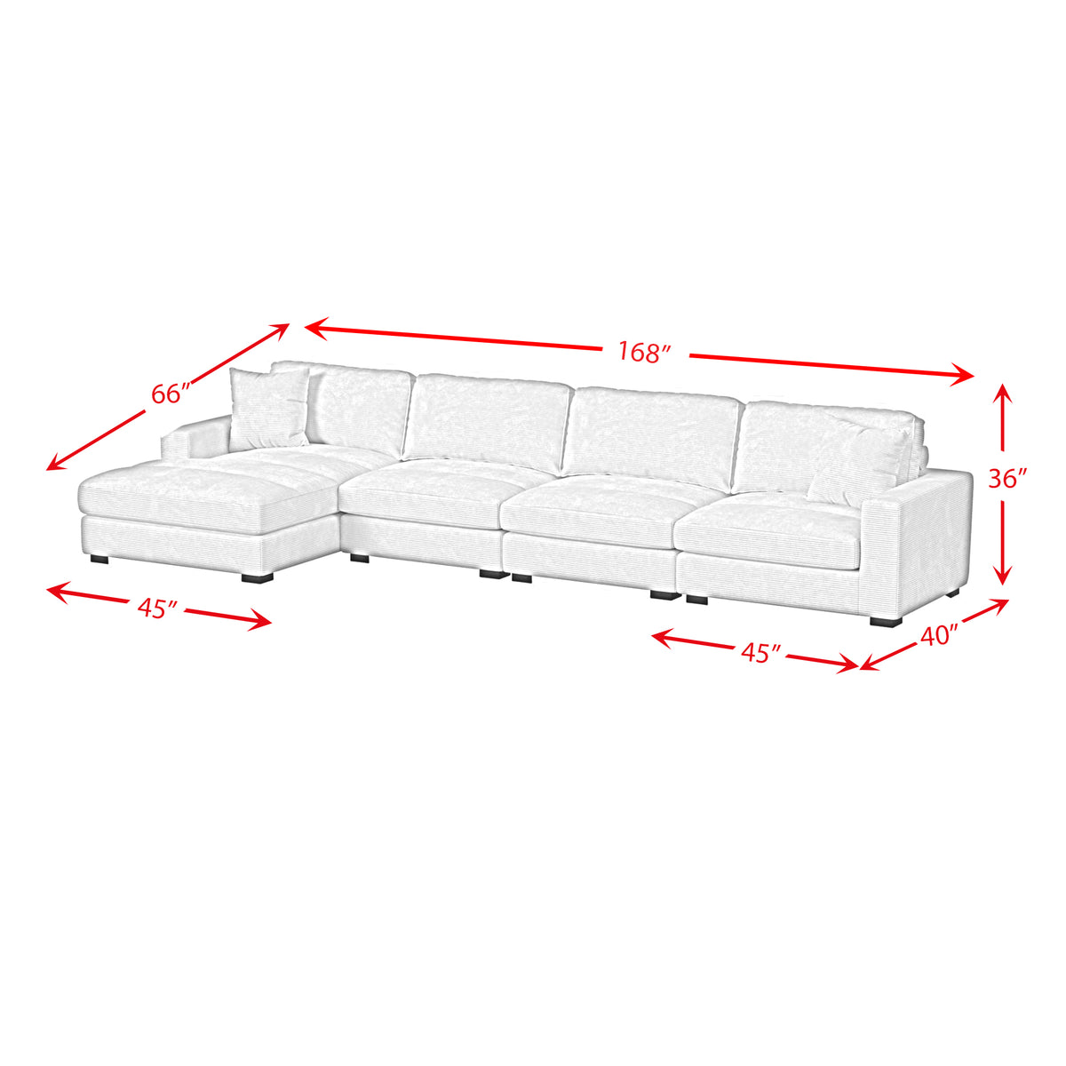 Arizona 4PC Sectional Set with LHF Chaise in Steno Black