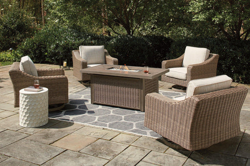 Beachcroft Beachcroft Fire Pit Table with Four Nuvella Swivel Lounge Chairs - Jack’s Furniture and More (Laredo, TX)
