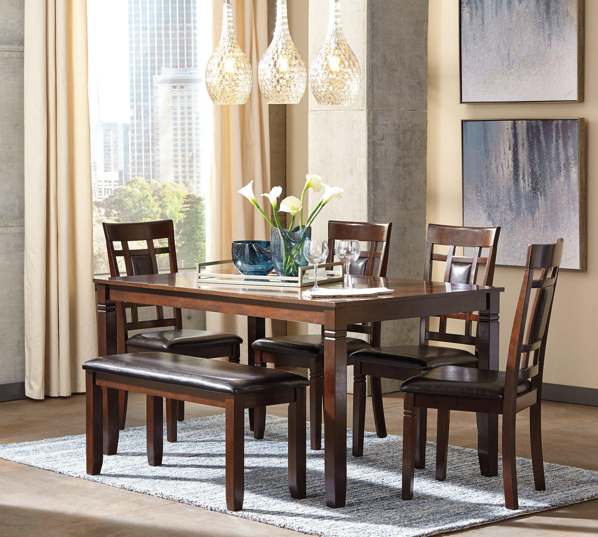 Bennox Dining Table and Chairs with Bench (Set of 6) - Jack’s Furniture and More (Laredo, TX)